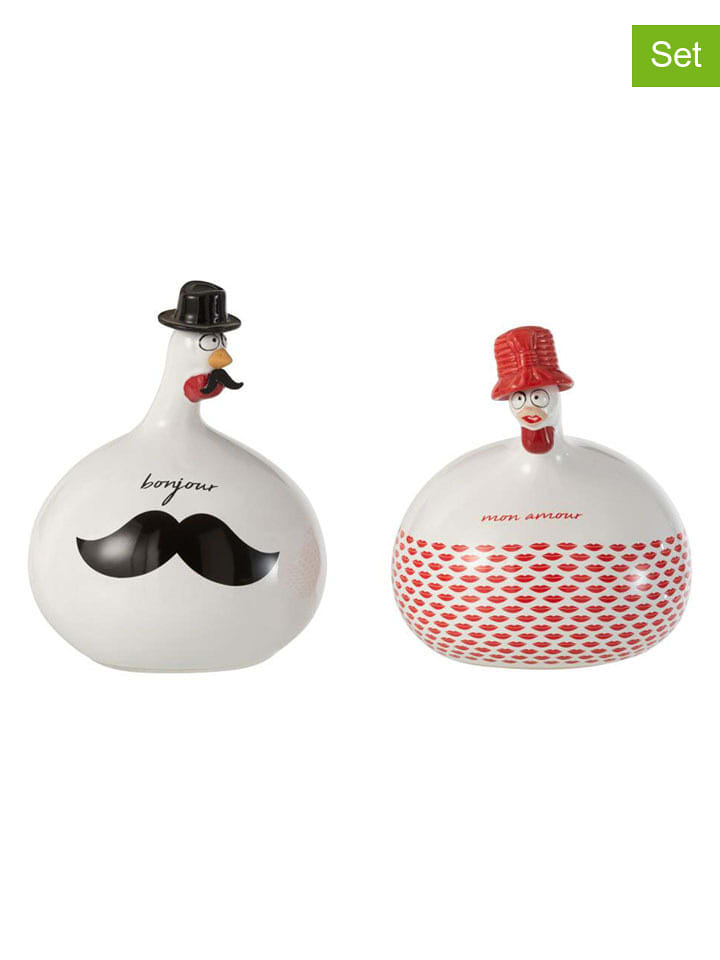 J Line Figurki dekoracyjne (2 szt.) w kolorze biało-czarno-czerwonym - wys. 21 cm rozmiar: onesize