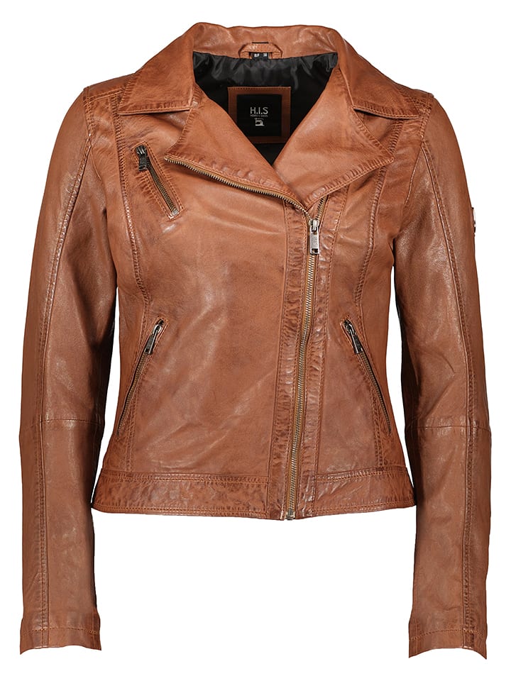 HIS Skórzana kurtka w kolorze janobrązowym rozmiar: 42