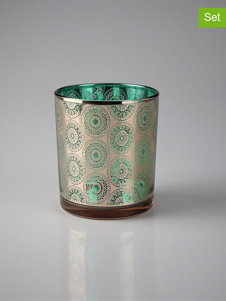 AM Design Świeczniki ( 2 szt.) w kolorze turkusowo-złotym - 10 x Ø 12 cm rozmiar: onesize