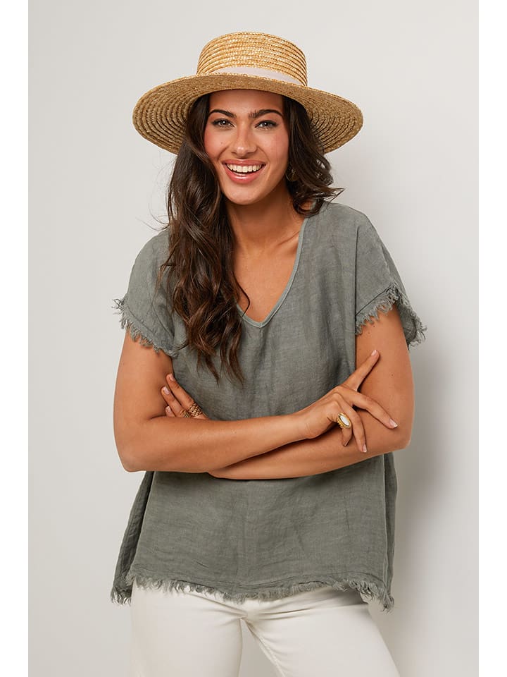 Le Monde du Lin Lniana bluzka w kolorze khaki rozmiar: 40/42