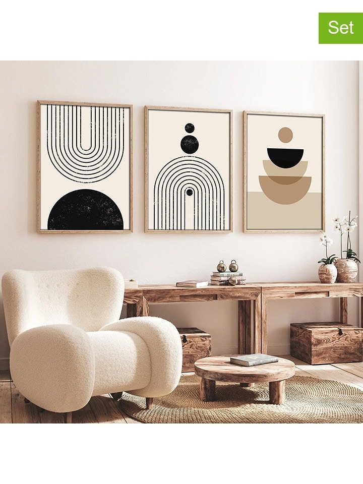 ABERTO DESIGN Druki artystyczne (3 szt.) w drewnianej ramce rozmiar: 30x40 cm