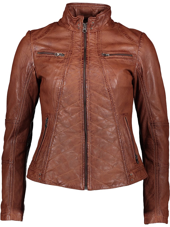 Caminari Skórzana kurtka "Neri" w kolorze jasnobrązowym rozmiar: 44