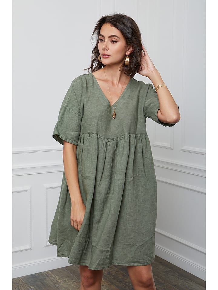 Fleur de Lin Lniana sukienka "Etsy" w kolorze khaki rozmiar: S