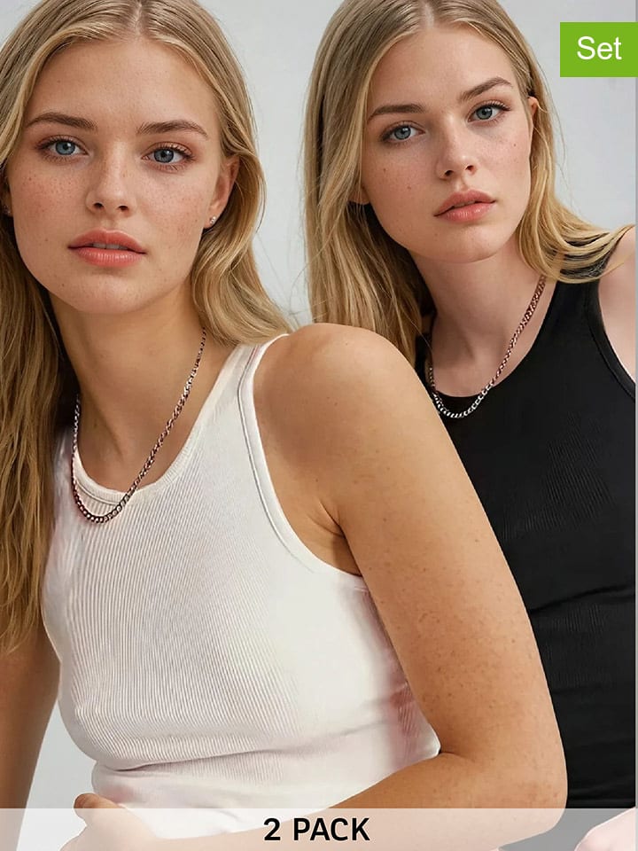 Weekday Topy (2 szt.) w kolorze kremowym i czarnym rozmiar: M