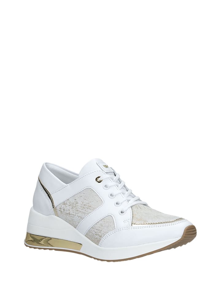 Wojas Skórzane sneakersy w kolorze biało-złotym rozmiar: 40