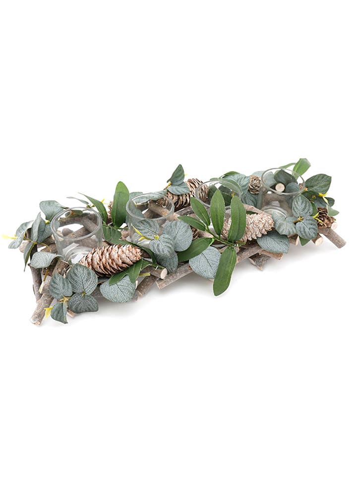 SiL Interiors Świecznik "Sage" w kolorze jasnobrązowo-zielonym - 14 x 39 cm rozmiar: onesize