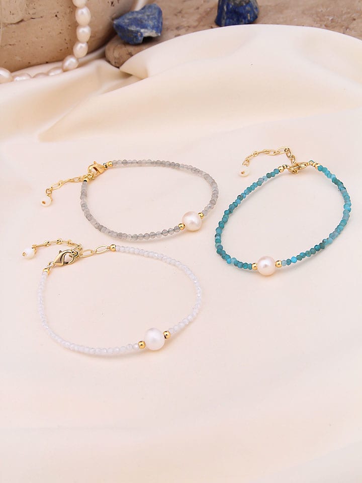 Pierres de Jade Pozłacane bransoletki (3 szt.) z perłami i kryształami rozmiar: onesize