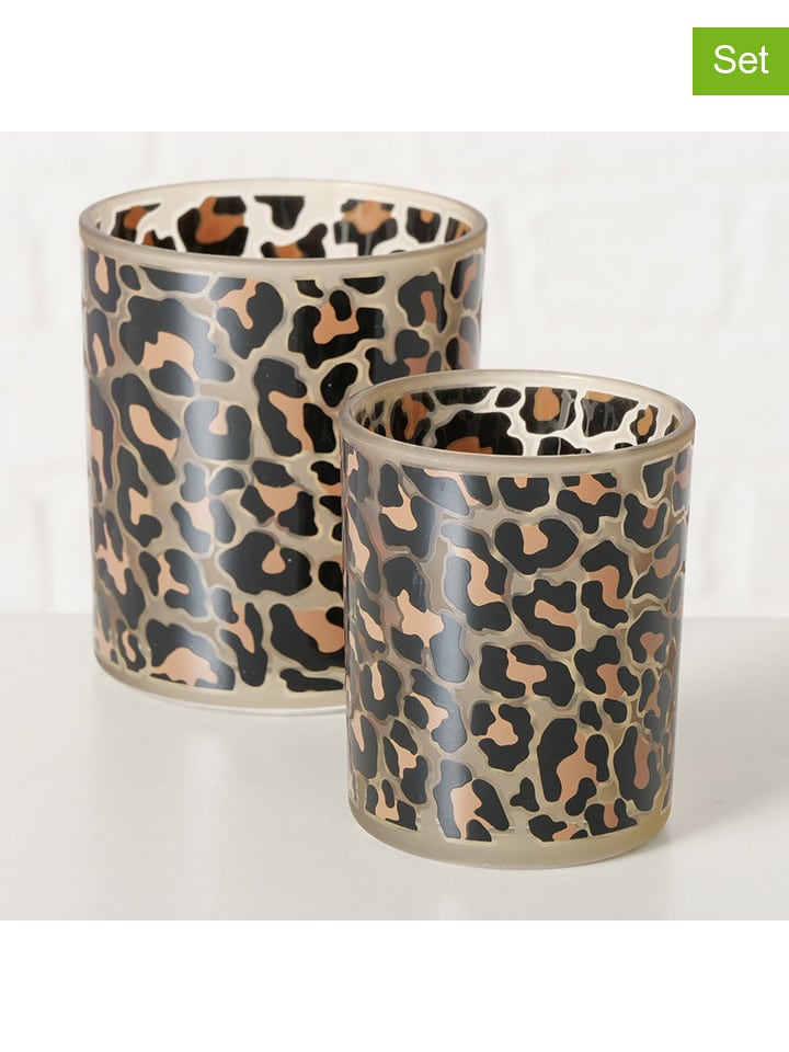 Boltze Świeczniki (2 szt.) "Leony" w kolorze beżowo-czarnym rozmiar: onesize