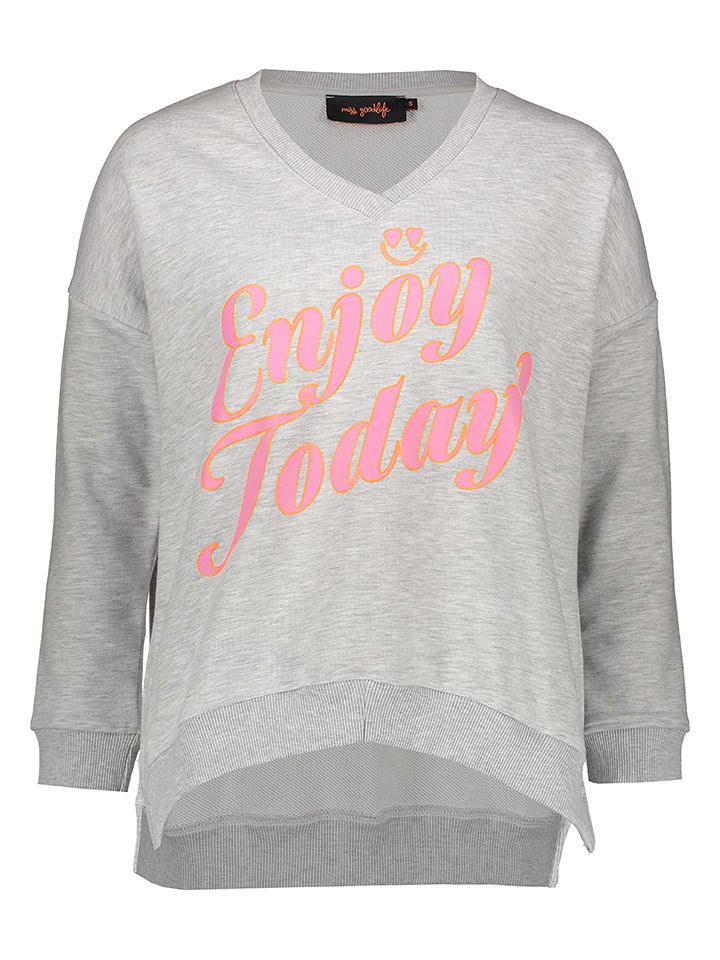 miss goodlife Bluza "Enjoy today" w kolorze jasnoszarym rozmiar: M