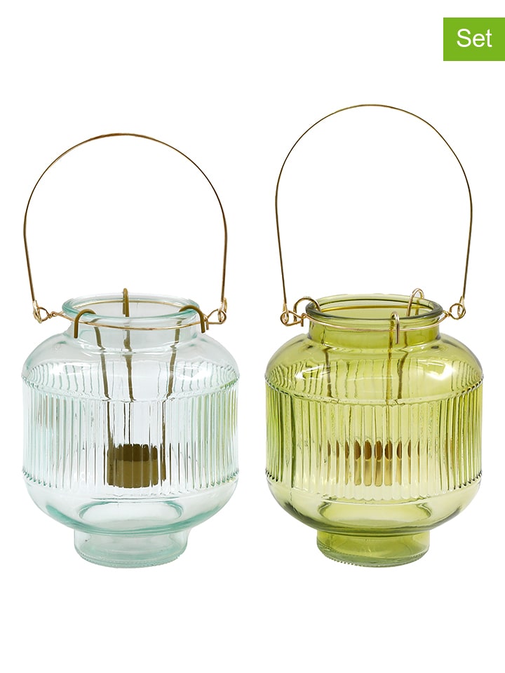 SiL Interiors Świeczniki (2 szt.) w kolorze błękitnym i zielonym - wys. 15 x Ø 14,5 cm rozmiar: onesize