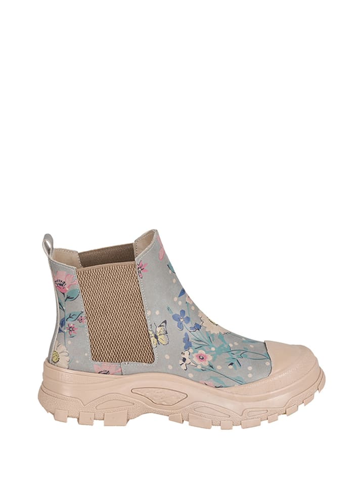 Streetfly Skórzane sztyblety w kolorze jasnoniebiesko-beżowym ze wzorem rozmiar: 39