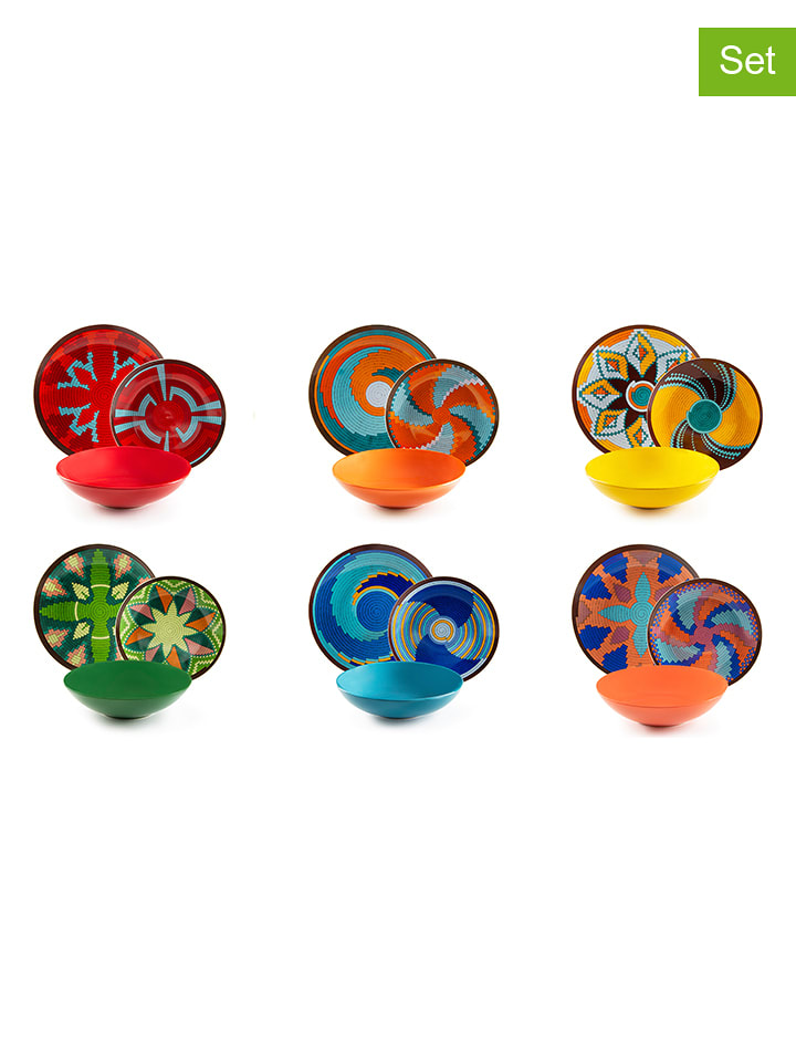 Trendy Kitchen by EXCÉLSA 18-częściowy zestaw talerzy "Dakar" ze wzorem rozmiar: onesize