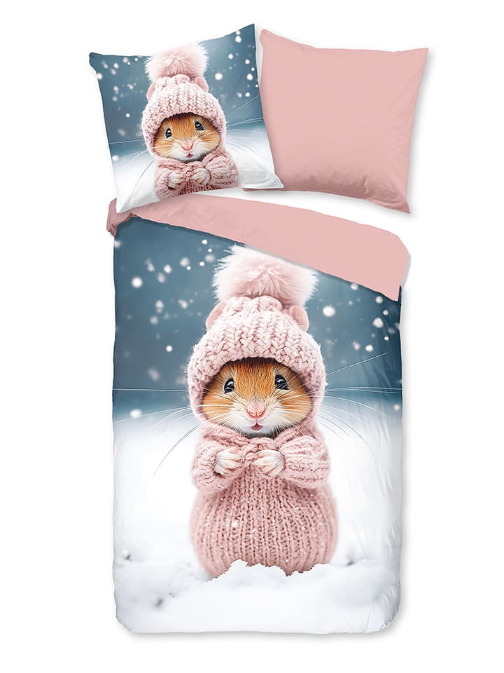 Good Morning Komplet pościeli flanelowej "Sofia" w kolorze jasnoróżowo-niebieskim rozmiar: 140x200 cm