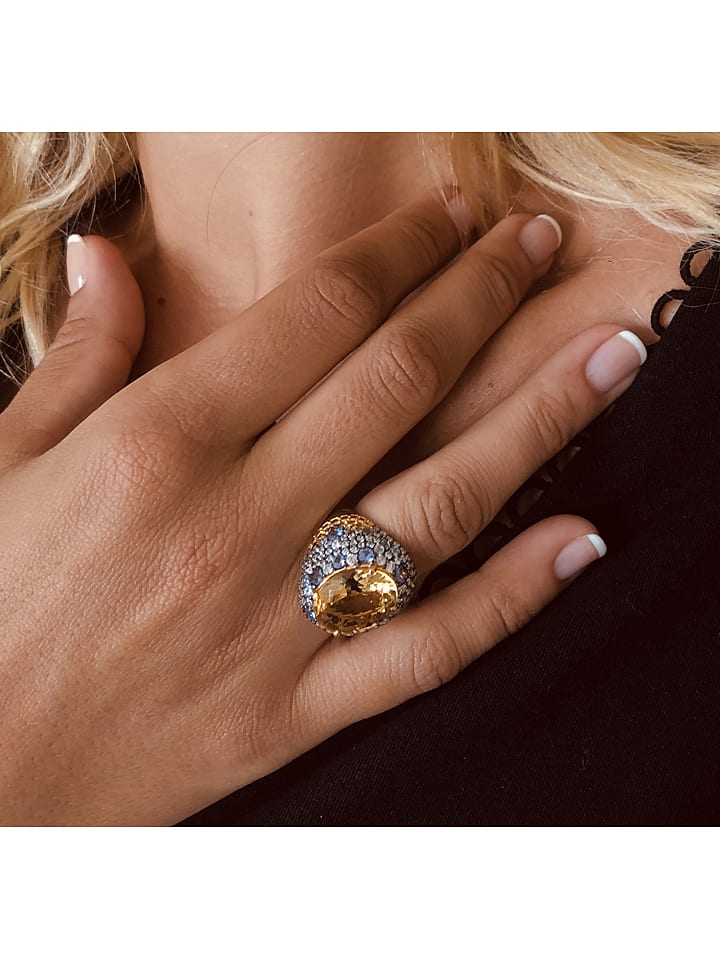 Les Petites Précieuses Pozłacany pierścionek z kamieniami szlachetnymi rozmiar: 56