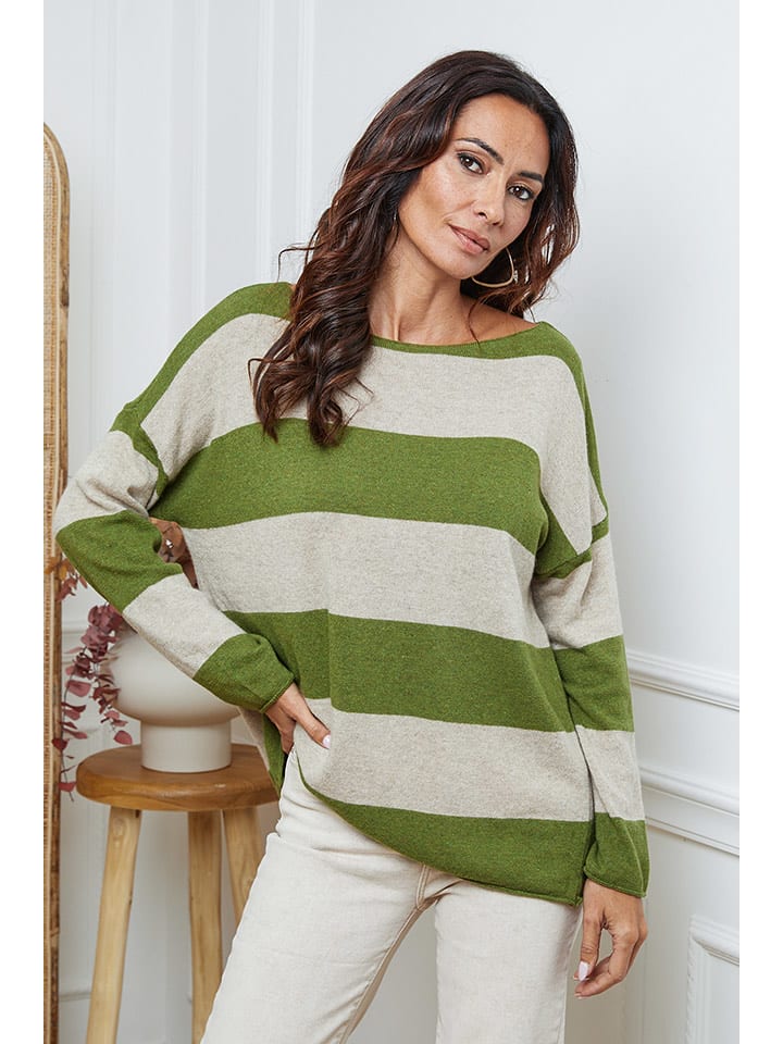 So Cachemire Sweter "Epi" w kolorze zielono-beżowym rozmiar: S