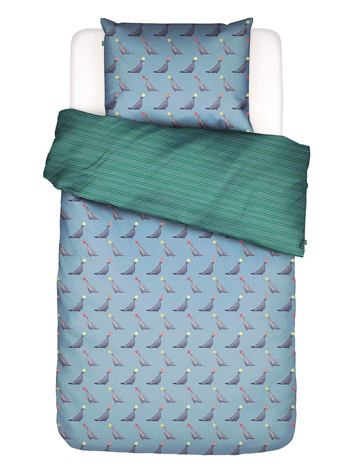 Essenza Komplet pościeli perkalowej "Seal The Deal" w kolorze zielono-niebieskim rozmiar: 140x220 cm