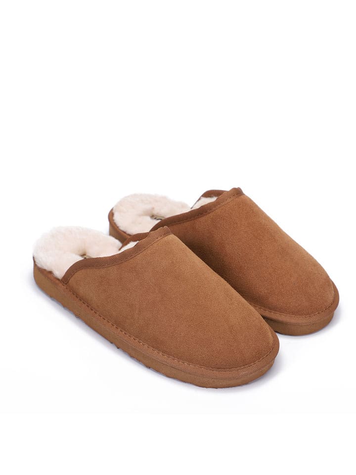 Gooce Wełniane kapcie "Emerald" w kolorze jasnobrązowym rozmiar: 41