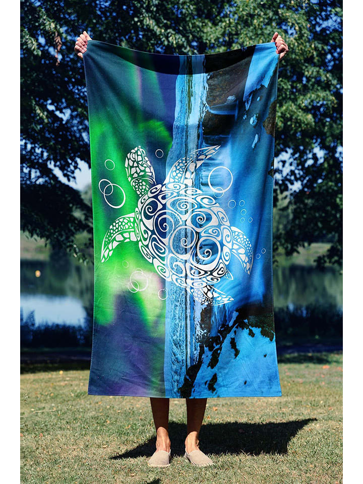 FLORIANE GARDEN Ręcznik plażowy "Blue Turtle" w kolorze zielono-niebieskim rozmiar: 70x130 cm