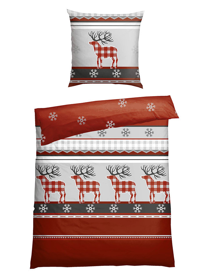 Schiesser Komplet pościeli flanelowej "Verda" w kolorze czerwonym rozmiar: 155x220 cm