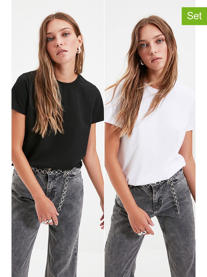 trendyol Koszulki (2 szt.) w kolorze czarnym i białym rozmiar: L