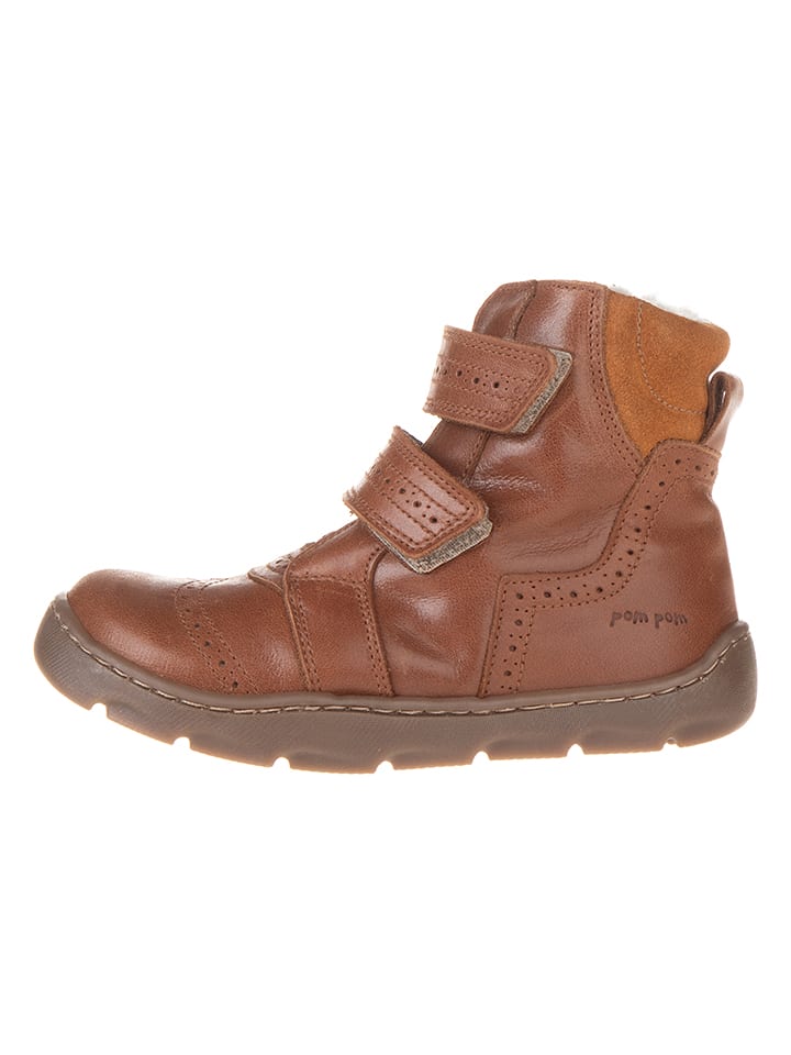 POM POM Skórzane botki zimowe w kolorze jasnobrązowym rozmiar: 29