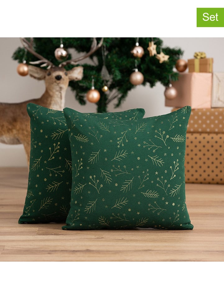 GAMUSI Poszewki (2 szt.) "Berrie" w kolorze złoto-zielonym na poduszkę rozmiar: 45x45 cm