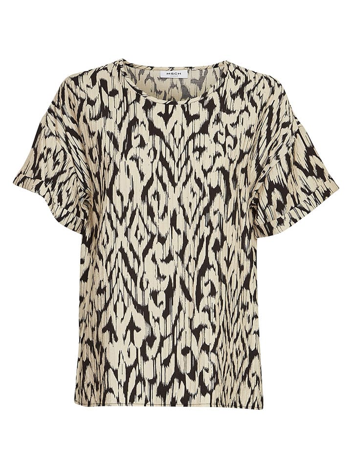 MOSS COPENHAGEN Koszulka "Vlora" w kolorze beżowo-czarnym rozmiar: XS/S