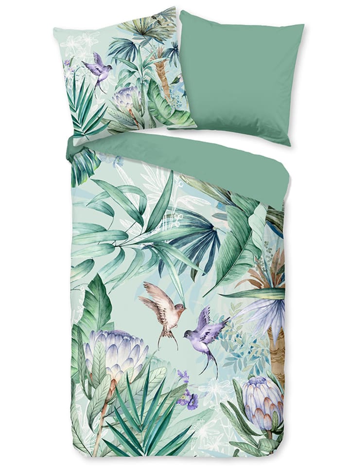 Pure Komplet pościeli "Saba" w kolorze zielonym ze wzorem z mikrofibry rozmiar: 140x200/220 cm