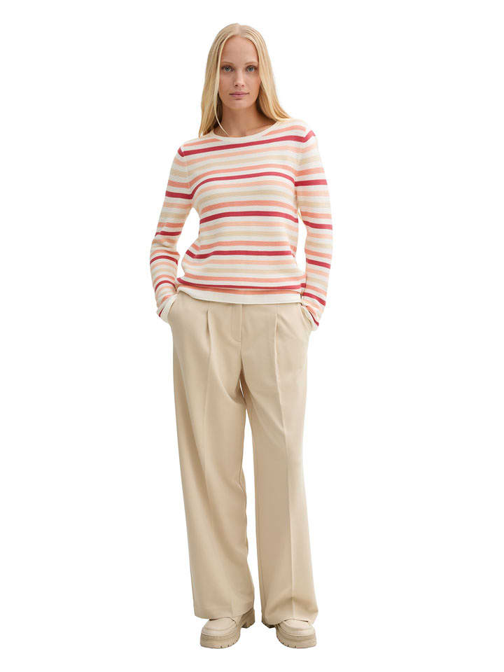 Tom Tailor Sweter w kolorze biało-beżowo-czerwonym rozmiar: L