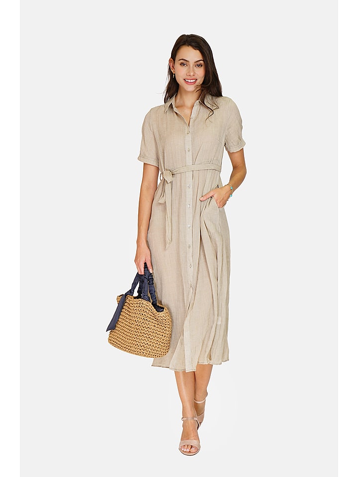 Le Jardin du Lin Lniana sukienka w kolorze beżowym rozmiar: 42