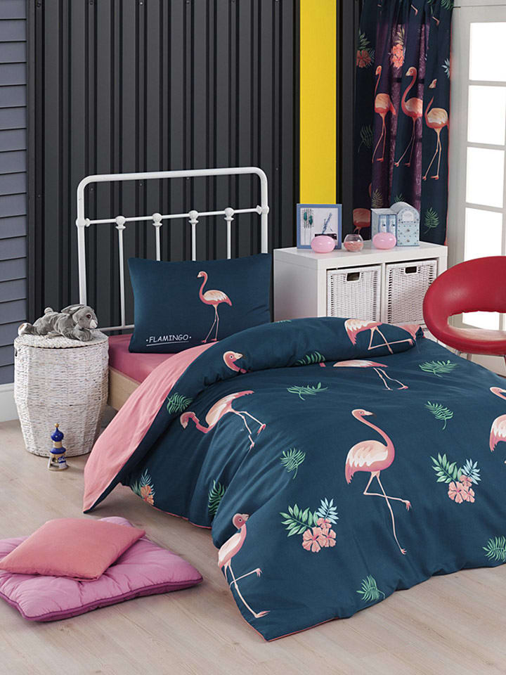 Colorful Cotton Komplet pościeli "Big Filamin" w kolorze jasnoróżowo-granatowym rozmiar: 155x200 cm