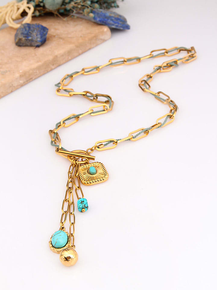 Charlize Pozłacany naszyjnik z turkusami - dł. 65 cm rozmiar: onesize