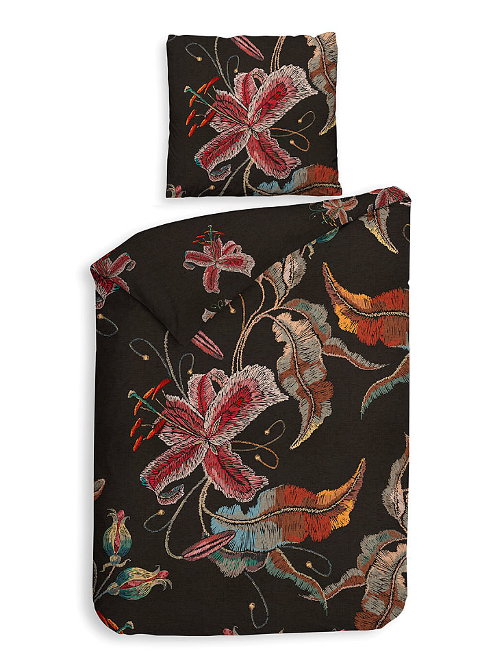 Heckett Lane Komplet pościeli satynowej "Zia" w kolorze czarno-różowym rozmiar: 260x220 cm