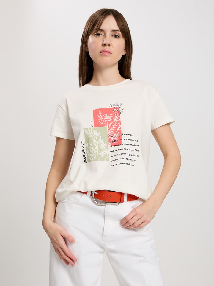 Cross Jeans Koszulka w kolorze kremowym rozmiar: S