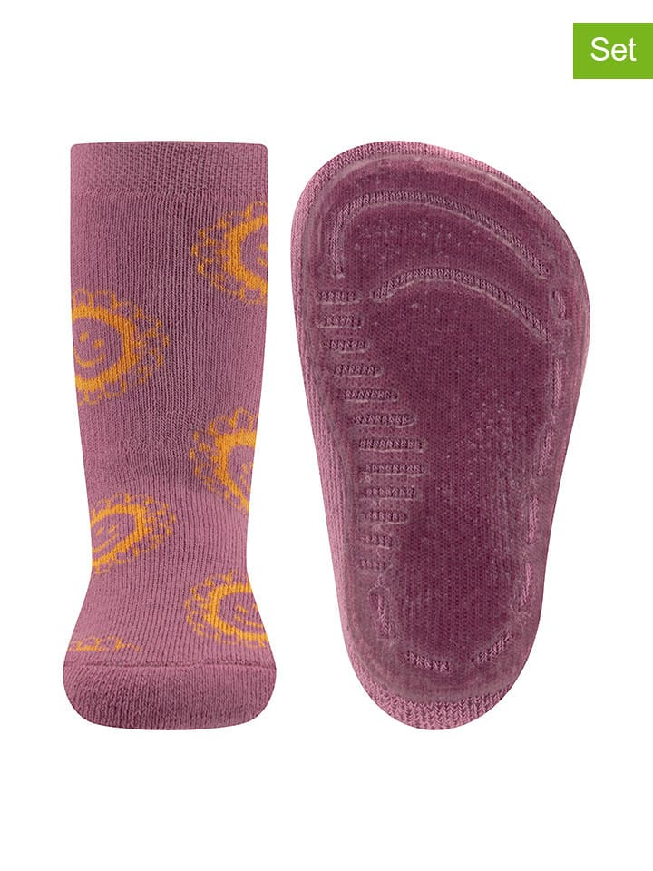 ewers Skarpety antypoślizgowe (2 pary) "Flowers" w kolorze fioletowym rozmiar: 29/30