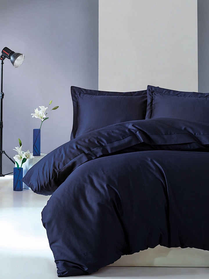 Colorful Cotton Komplet pościeli satynowej "Elegant" w kolorze granatowym rozmiar: 135x200 cm