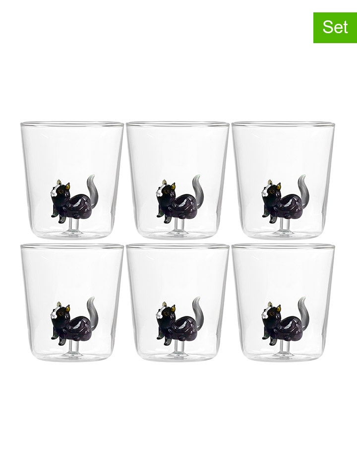 Onlylux Szklanki (6 szt.) "Pet Friends" w kolorze czarnym - wys. 9,3 cm rozmiar: onesize