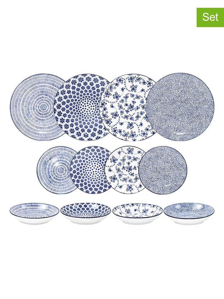 Ibili 12-częściowy zestaw talerzy "Armonia" w kolorze biało-niebieskim rozmiar: onesize