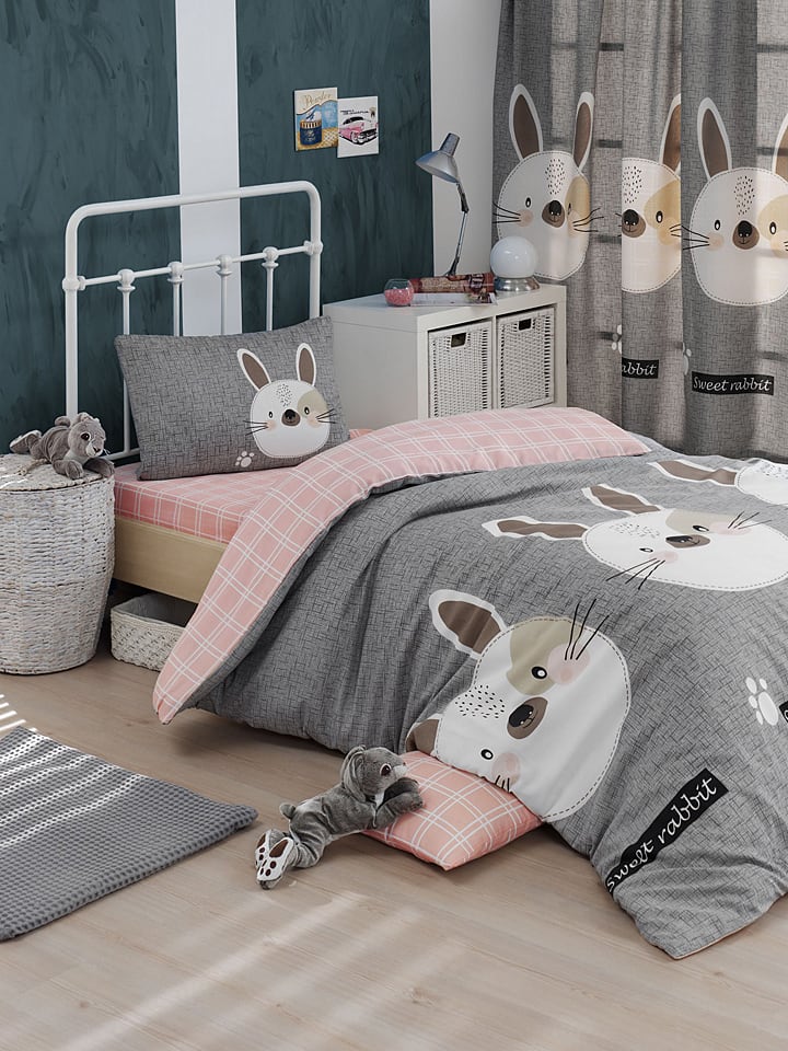 Colorful Cotton Komplet pościeli "Tavsancik" w kolorze jasnoróżowo-szarym rozmiar: 135x200 cm