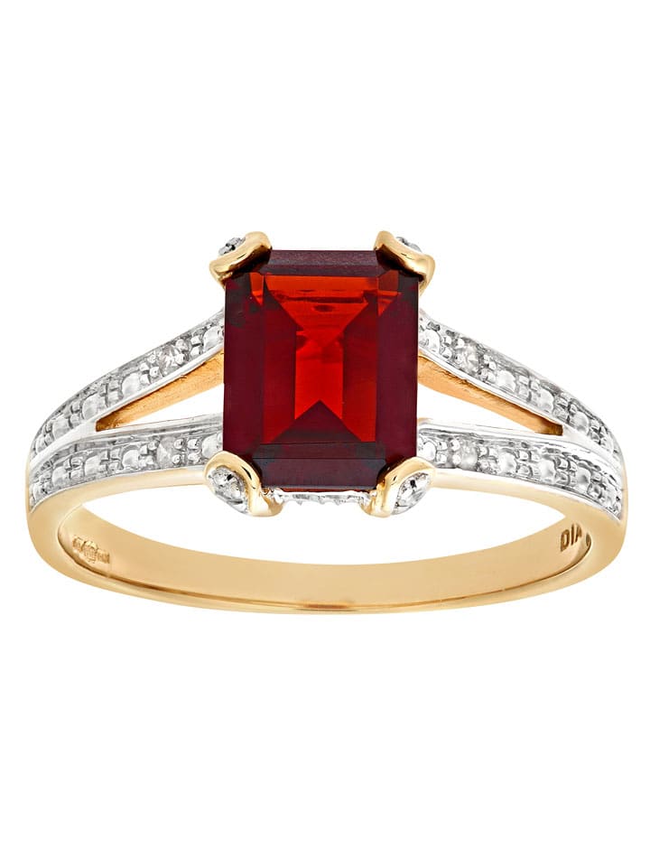 Revoni Złoty pierścionek z diamentami i granatem rozmiar: 47