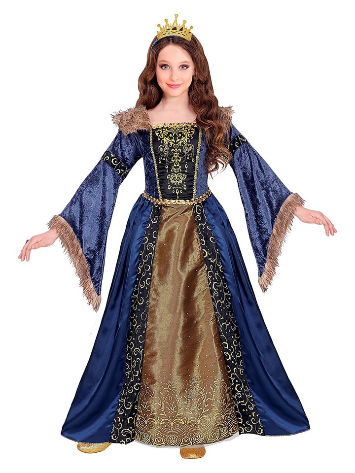 Carnival Party 2-częściowy kostium "Medieval Queen" w kolorze złoto-granatowym rozmiar: 164
