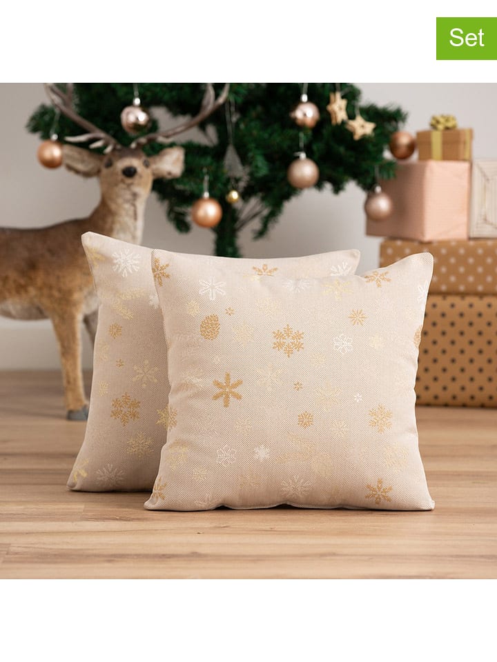 GAMUSI Poszewki (2 szt.) "Flake" w kolorze złoto-beżowym na poduszkę rozmiar: 45x45 cm