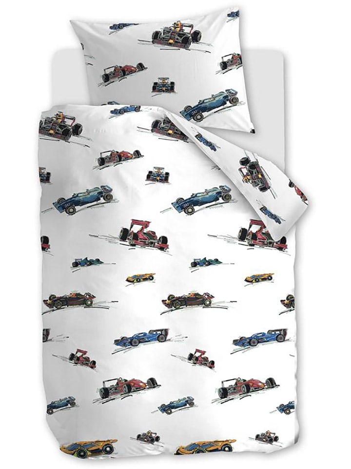 Hanneke de Jager Komplet pościeli renforcé "Race Cars" w kolorze białym ze wzorem rozmiar: 135x200 cm