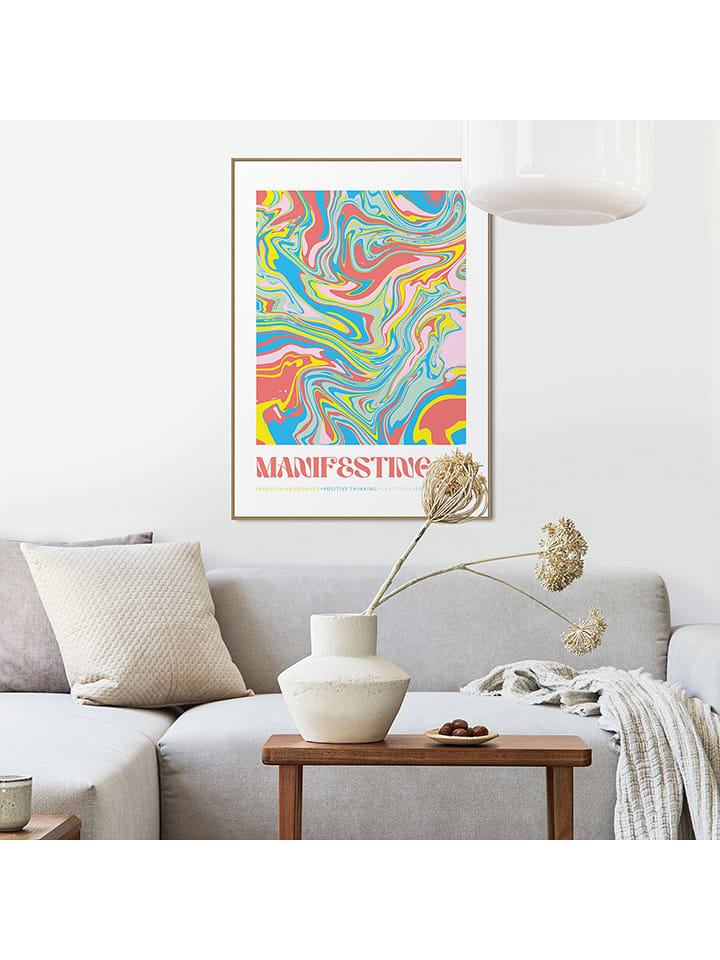 Orangewallz Druk artystyczny "Happy Vibes" w ramce rozmiar: 50x70 cm