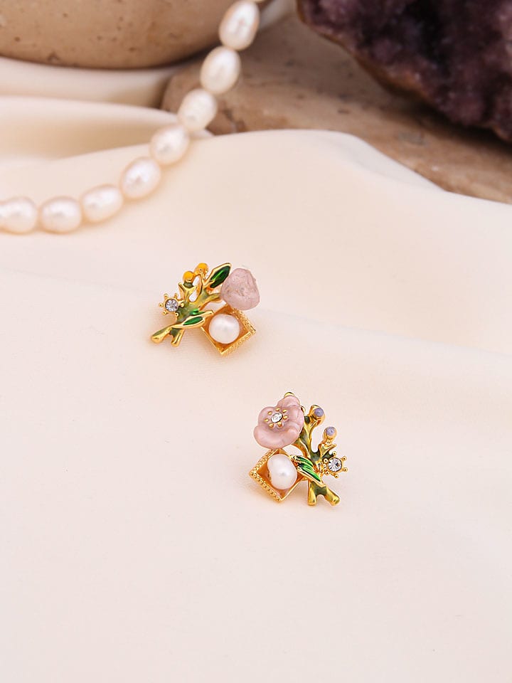 Pierres de Jade Pozłacane kolczyki-wkrętki z perłami i kamieniami szlachetnymi rozmiar: onesize