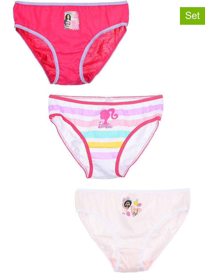 Barbie Majtki (3 pary) "Barbie" w kolorze biało-jasnoróżowo-różowym rozmiar: 104/110