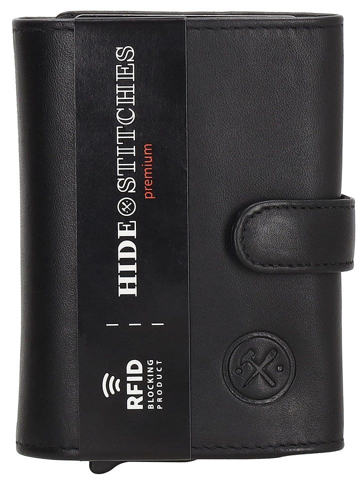 HIDE & STITCHES Skórzany portfel w kolorze czarnym - 7,5 x 10 x 2 cm rozmiar: onesize