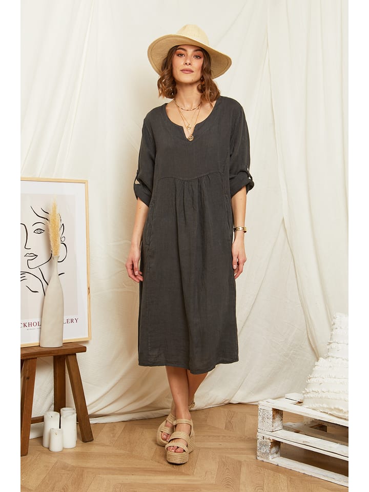 Rodier Lin Lniana sukienka w kolorze antracytowym rozmiar: M/L