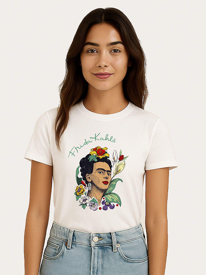 WOOOP Koszulka "Frida Kahlo Flowers" w kolorze białym rozmiar: S