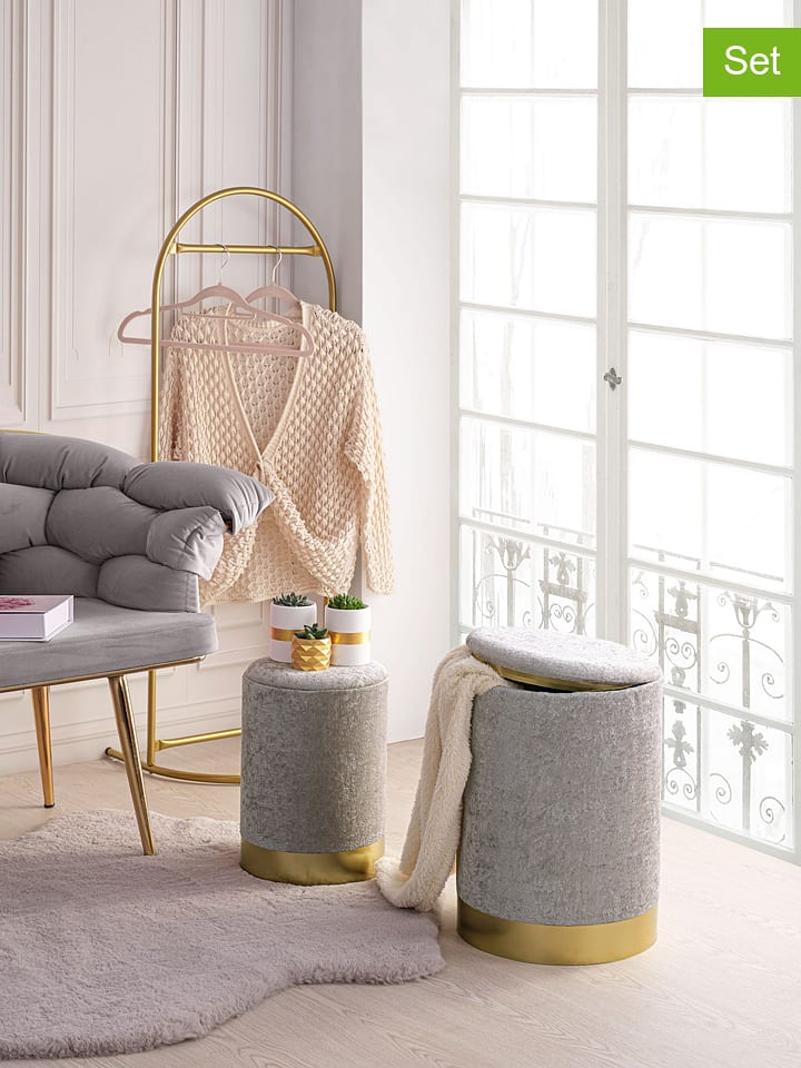 HanahHome Pufy (2 szt.) "Comfort" w kolorze złoto-szarym rozmiar: onesize